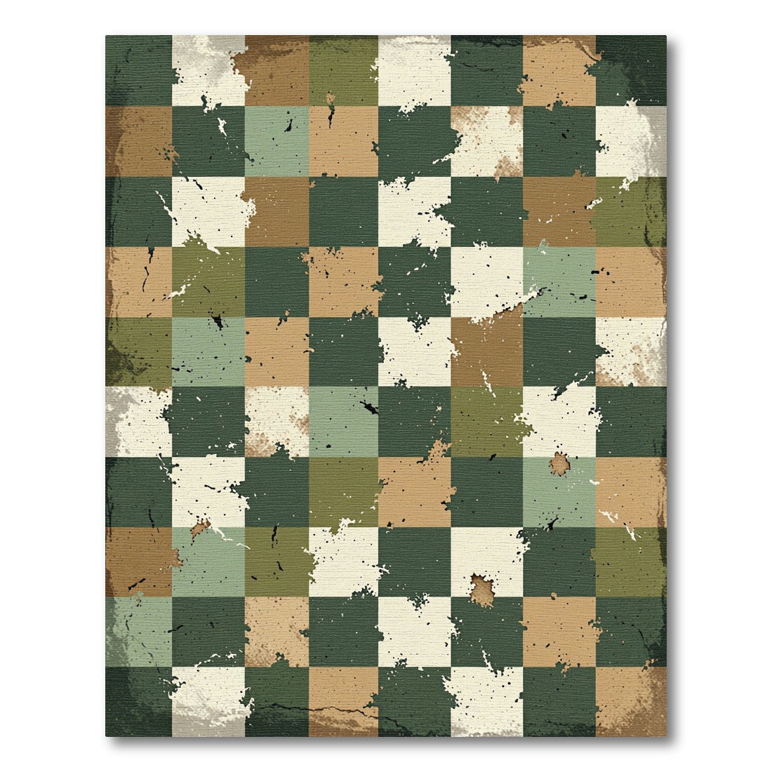 Earthy Checkered Paint Splatter Rug
