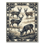 Vintage Forest Deer Oak Woodland Illustration Rug