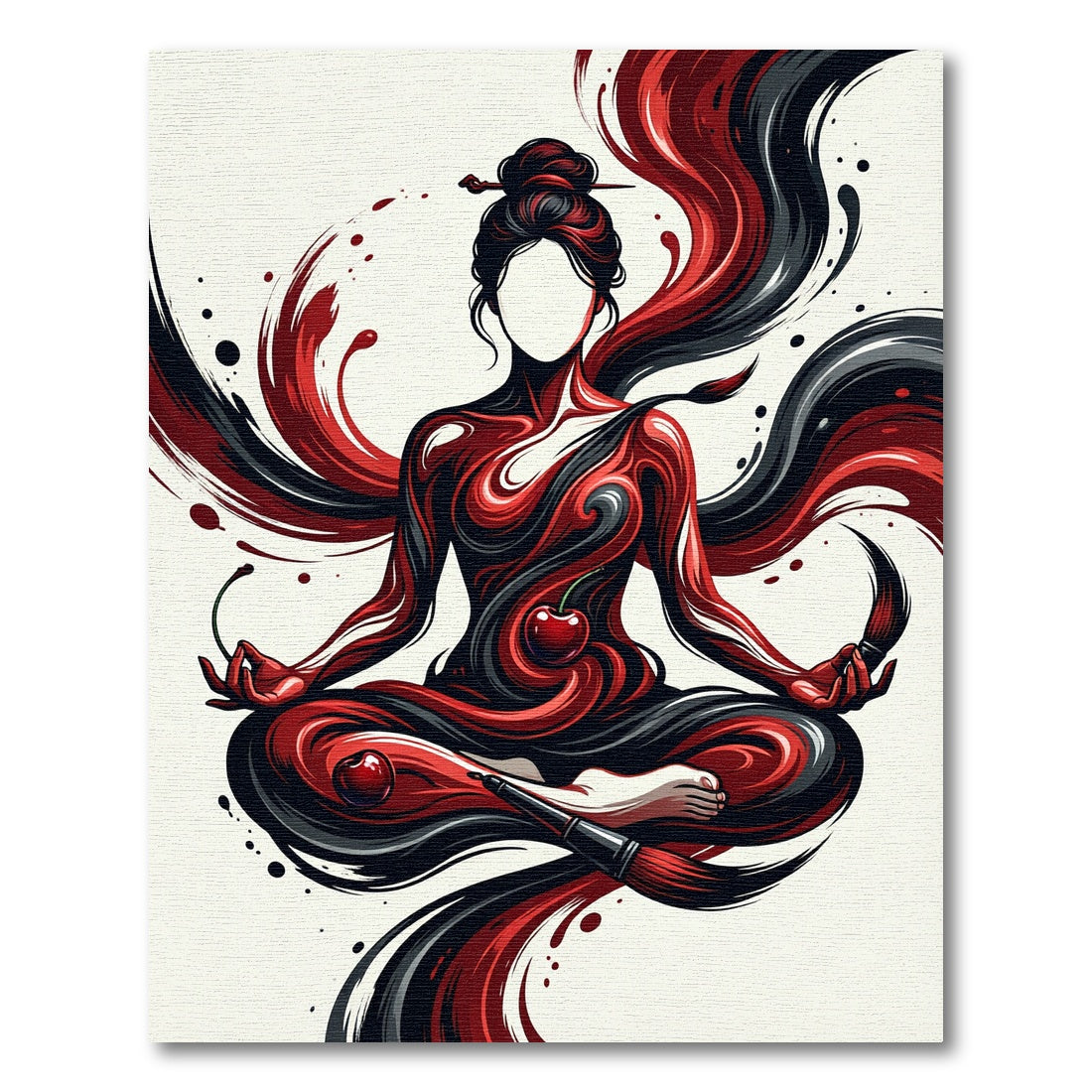 Zen Cherry Ink Flow Abstract Art Rug