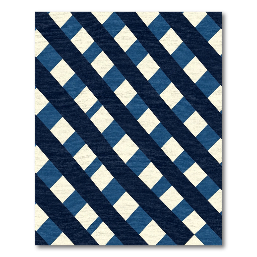 Navy Blue Diagonal Checkered Geometric Rug