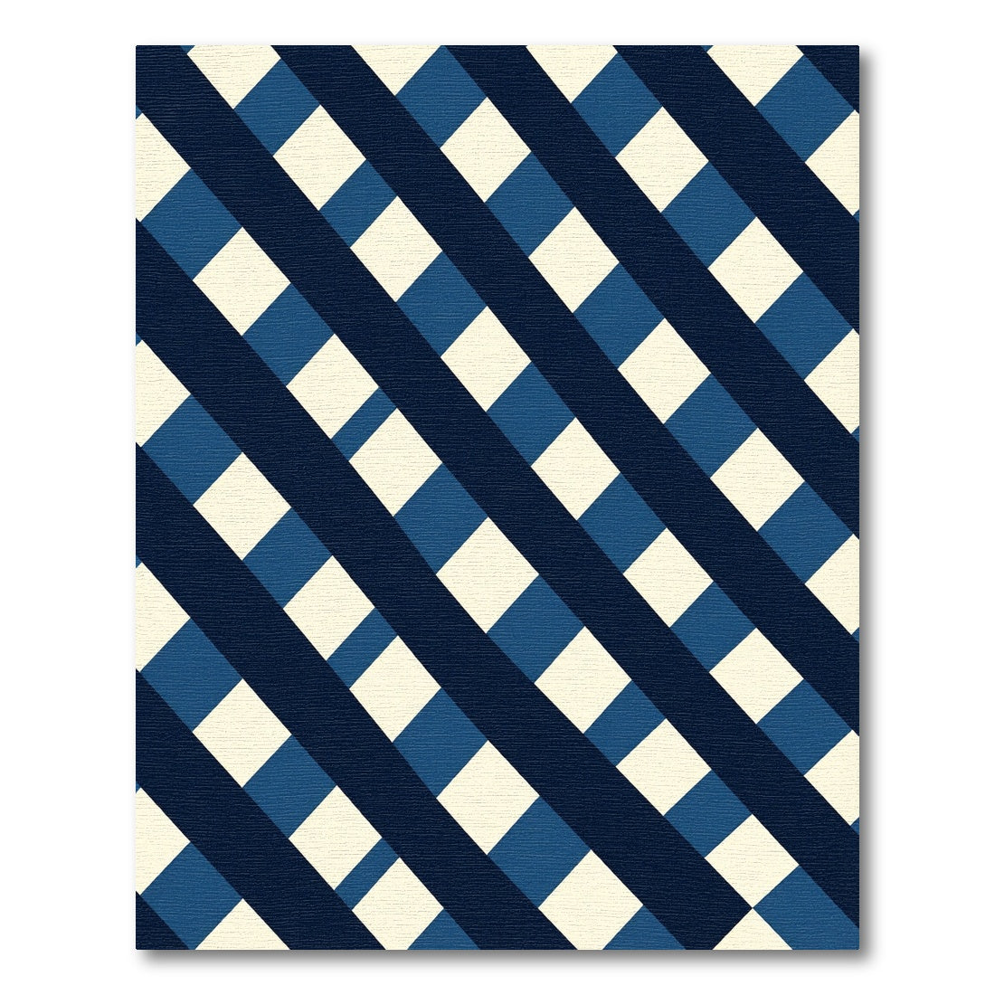 Navy Blue Diagonal Checkered Geometric Rug