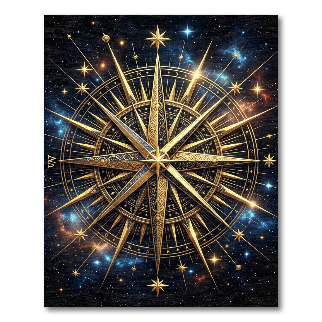 Golden Celestial Compass Starry Night Rug