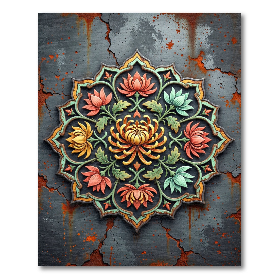 Vibrant Floral Mandala Earthy Tones Rug