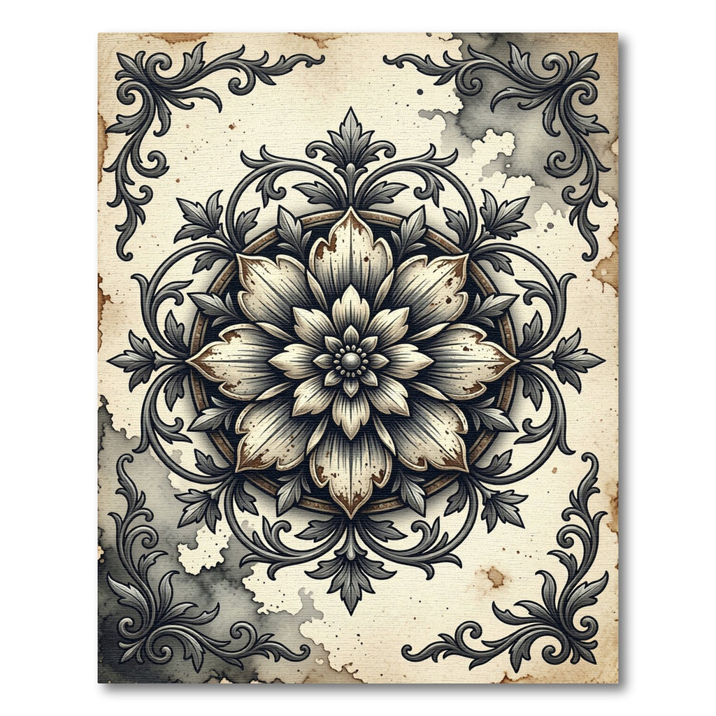 Vintage Antique Floral Medallion Charcoal Grey Rug