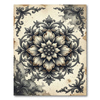 Vintage Antique Floral Medallion Charcoal Grey Rug