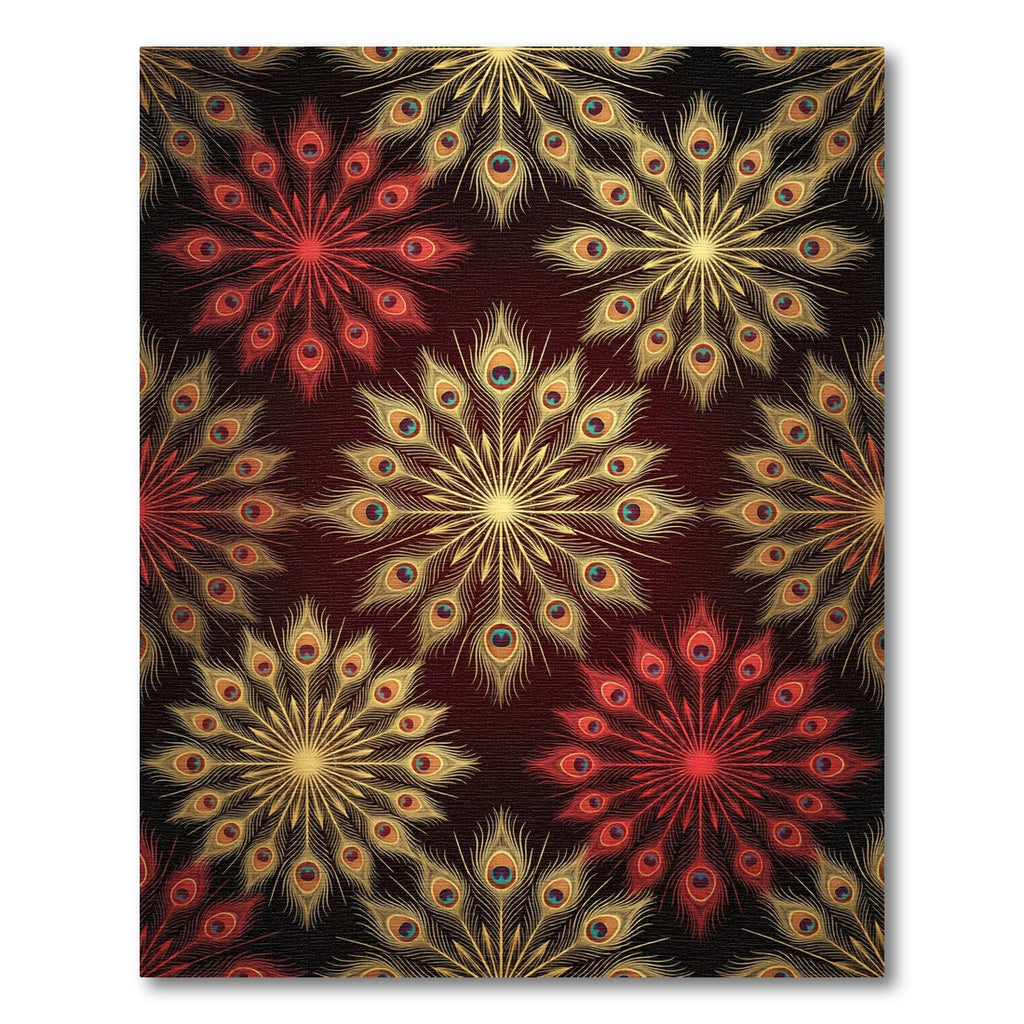 Golden Peacock Feather Mandala Medallion Rug