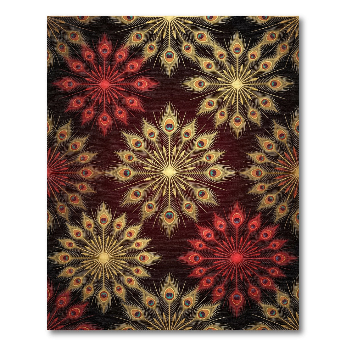 Golden Peacock Feather Mandala Medallion Rug