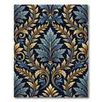 Elegant Gold and Navy Damask Foliage Rug