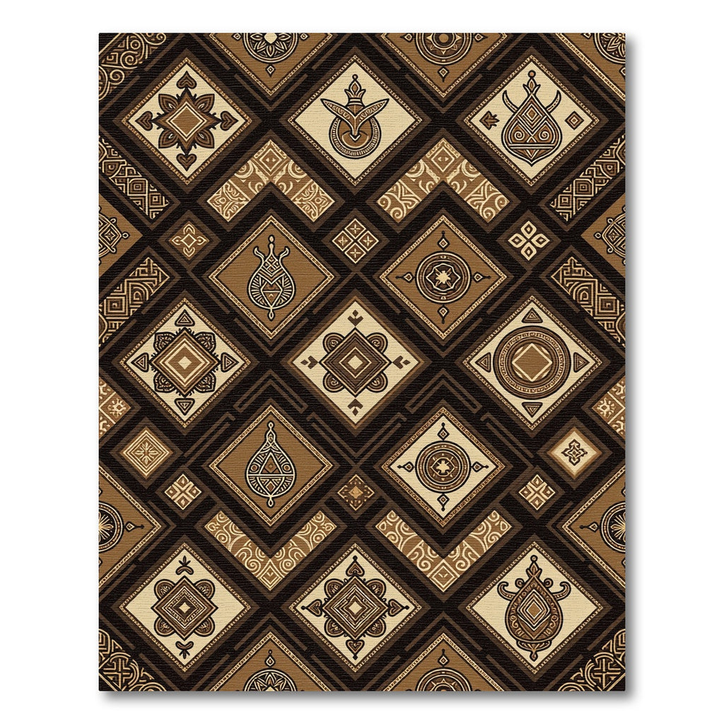 Earthy Brown Geometric Diamond Tile Rug