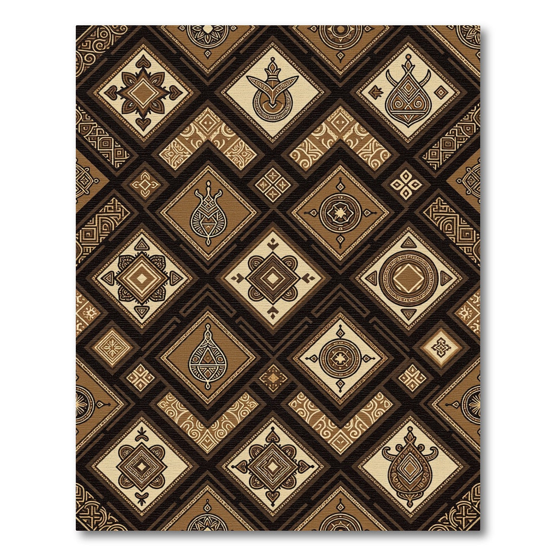 Earthy Brown Geometric Diamond Tile Rug