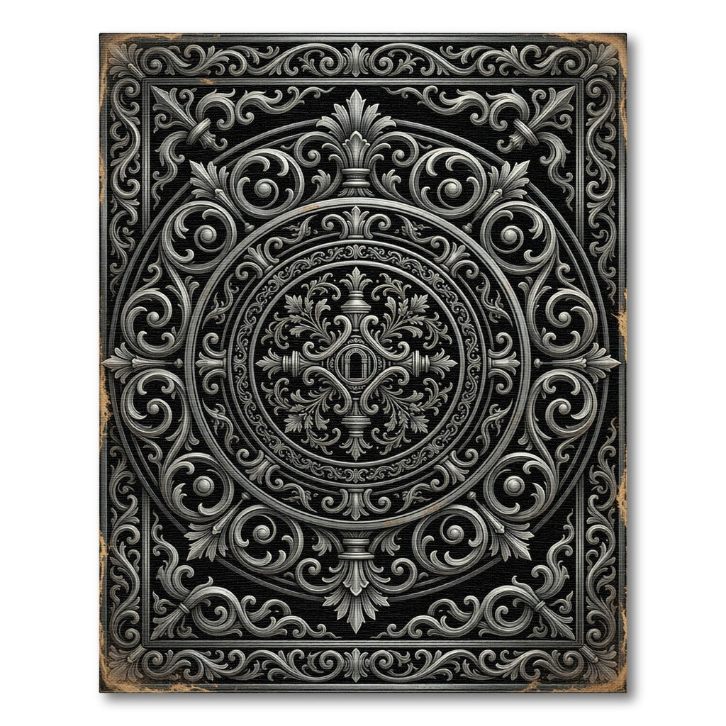 Ornate Silver Baroque Filigree Medallion Rug