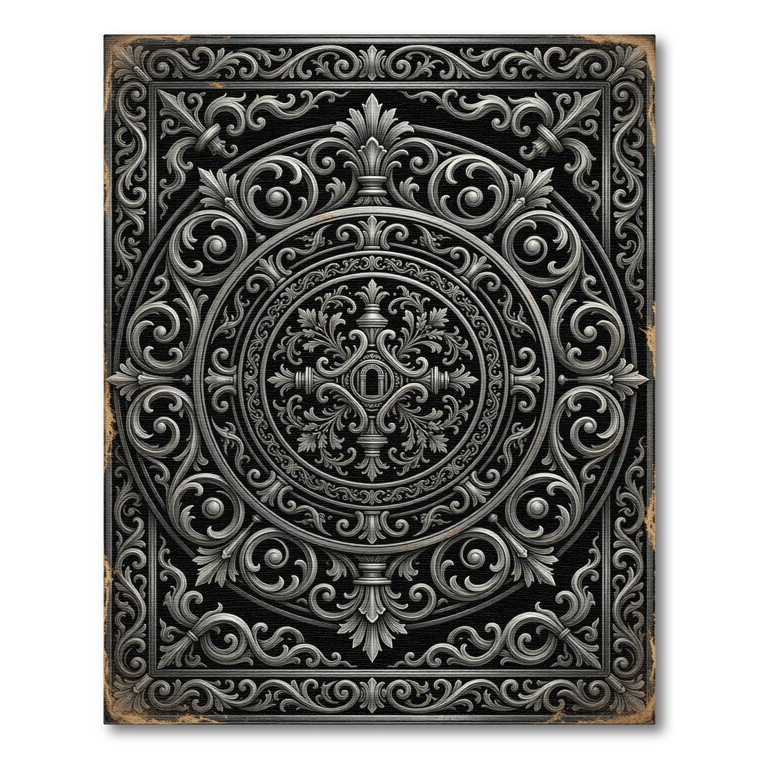 Ornate Silver Baroque Filigree Medallion Rug