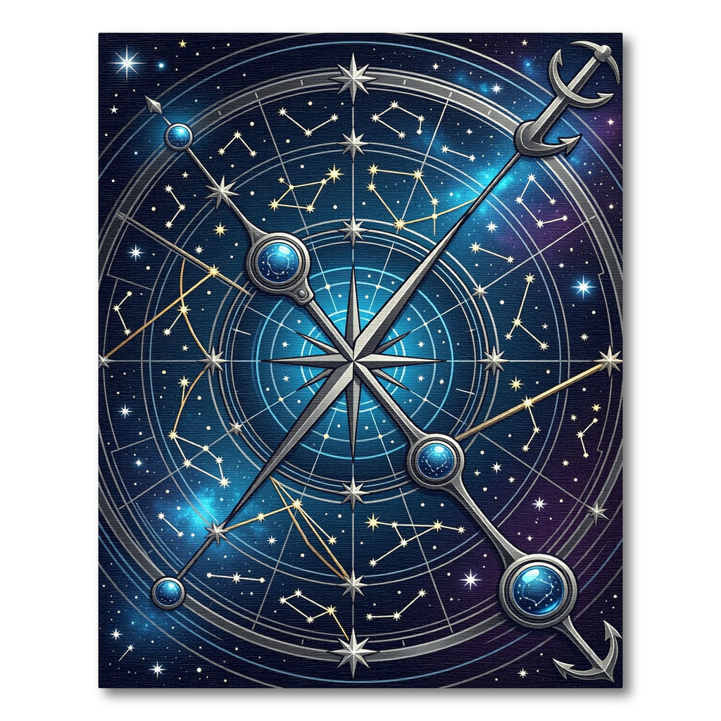 Celestial Navy Blue Starry Compass Rug