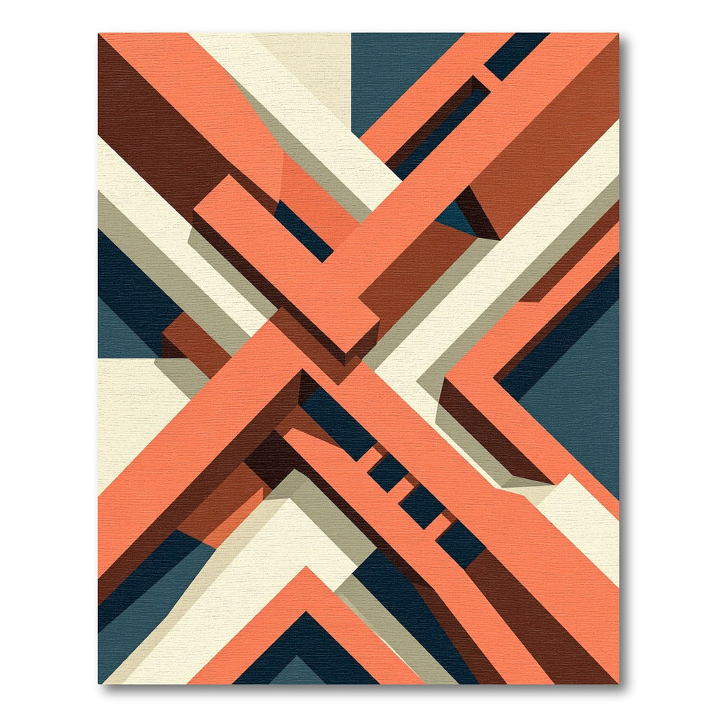 Geometric Orange and Slate Interlocking Trestle Rug