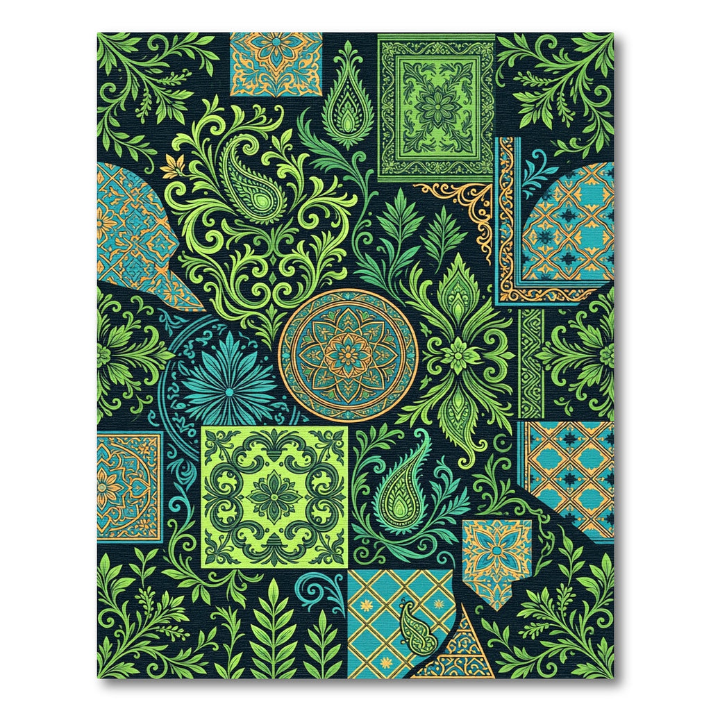 Green Blue Orange Medallion Paisley Collage Rug