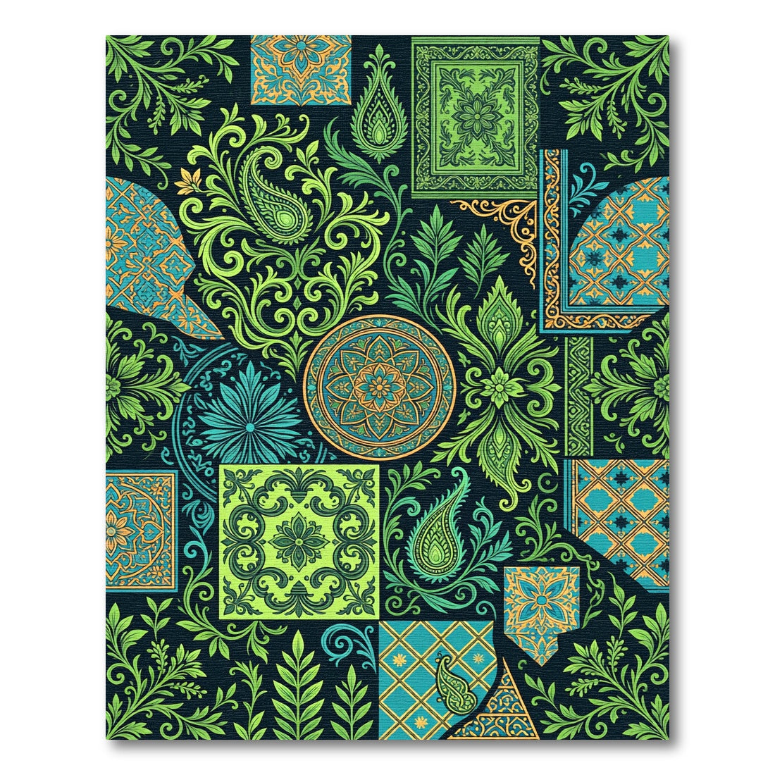 Green Blue Orange Medallion Paisley Collage Rug