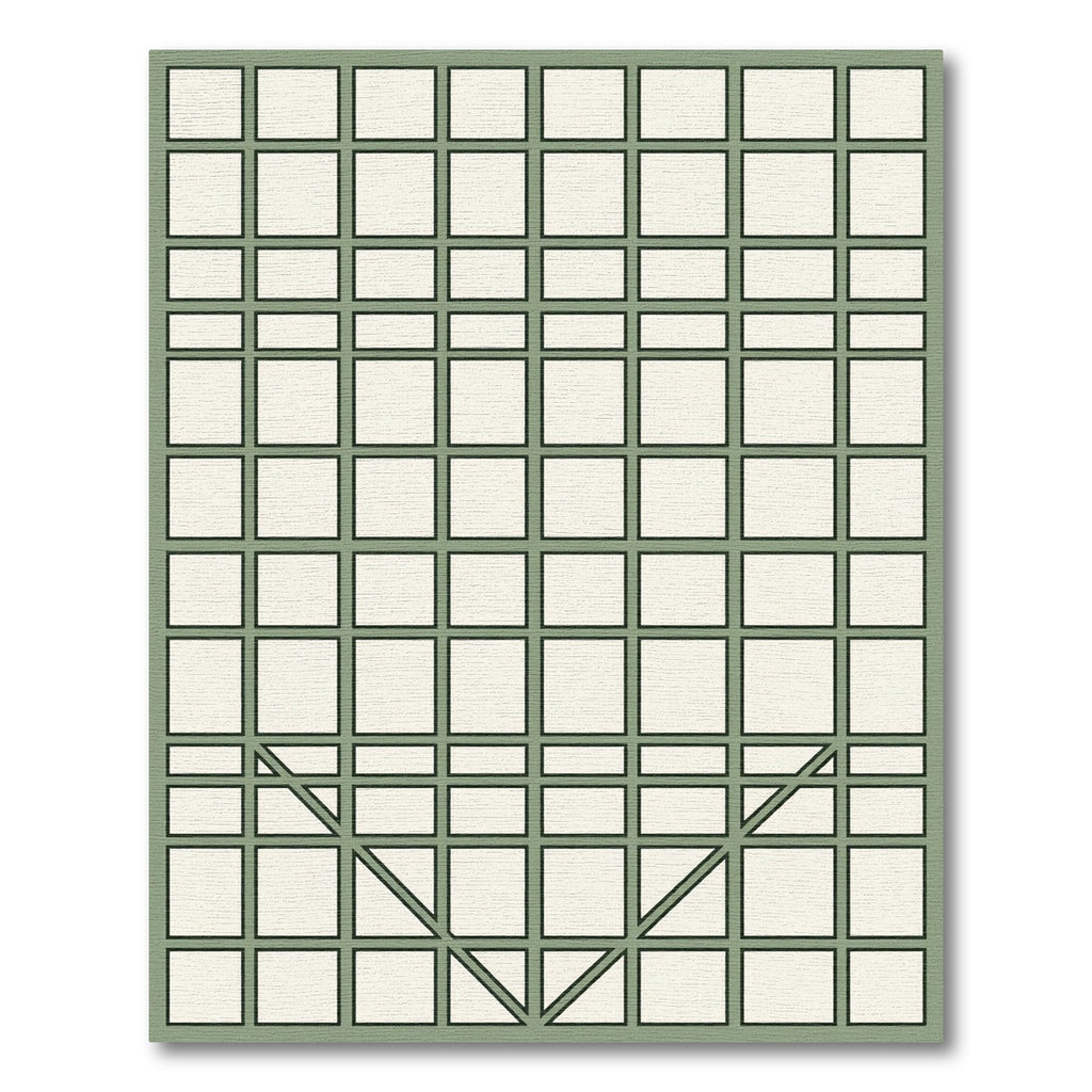 Sage Green Geometric Grid Line Art Rug