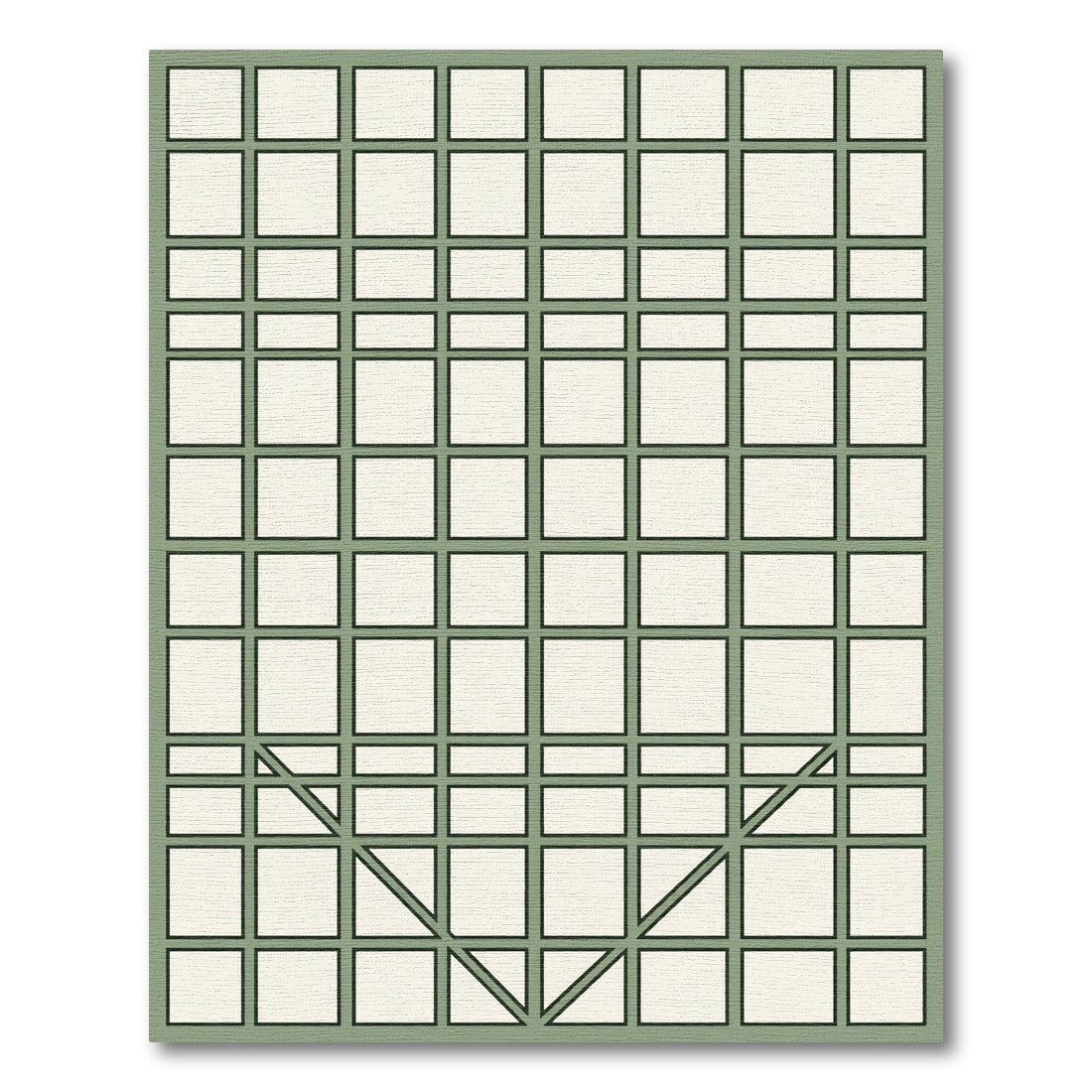 Sage Green Geometric Grid Line Art Rug