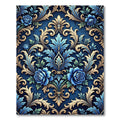 Royal Blue Damask Gold Floral Scroll Rug