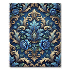 Royal Blue Damask Gold Floral Scroll Rug