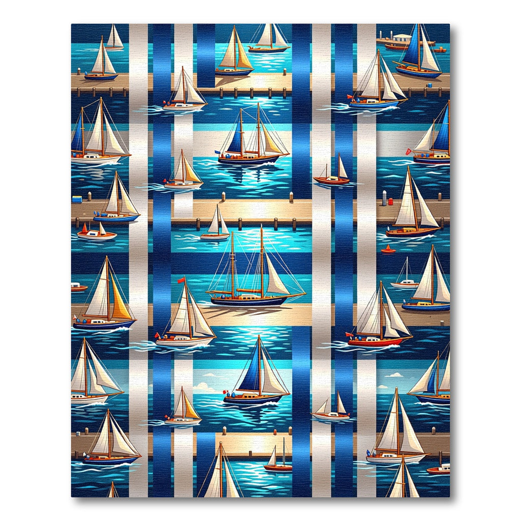 Nautical Sailboat Plaid Marina Stripe Rug