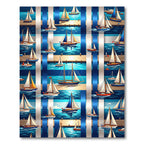 Nautical Sailboat Plaid Marina Stripe Rug