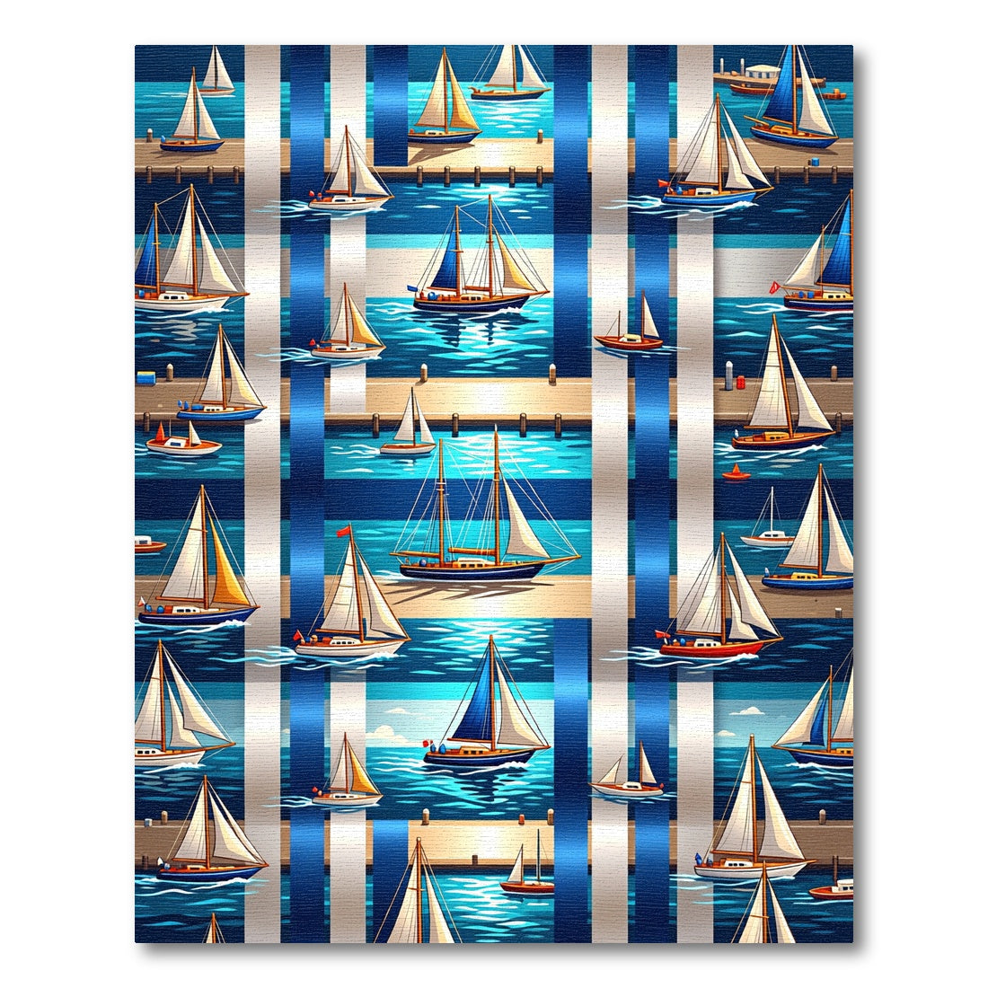 Nautical Sailboat Plaid Marina Stripe Rug