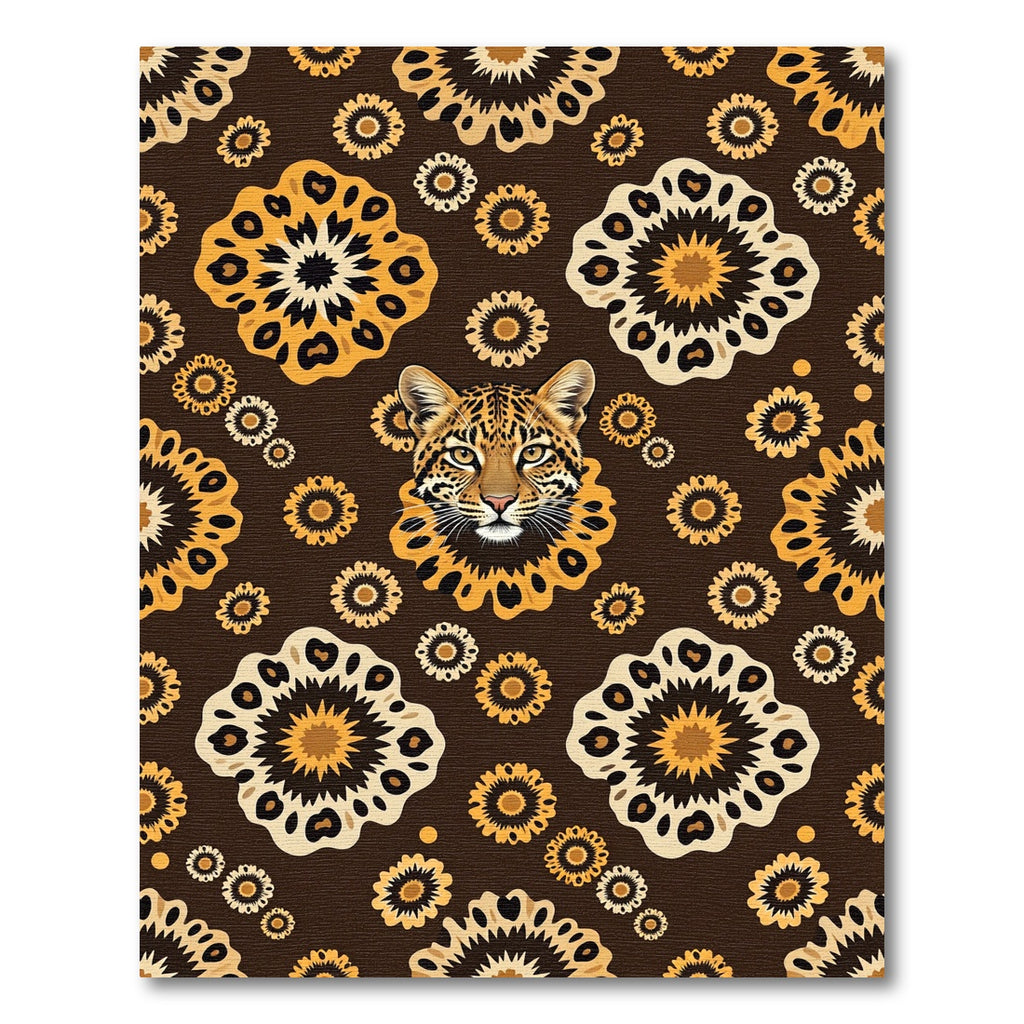 Bold Leopard Floral Medallion Brown Rug