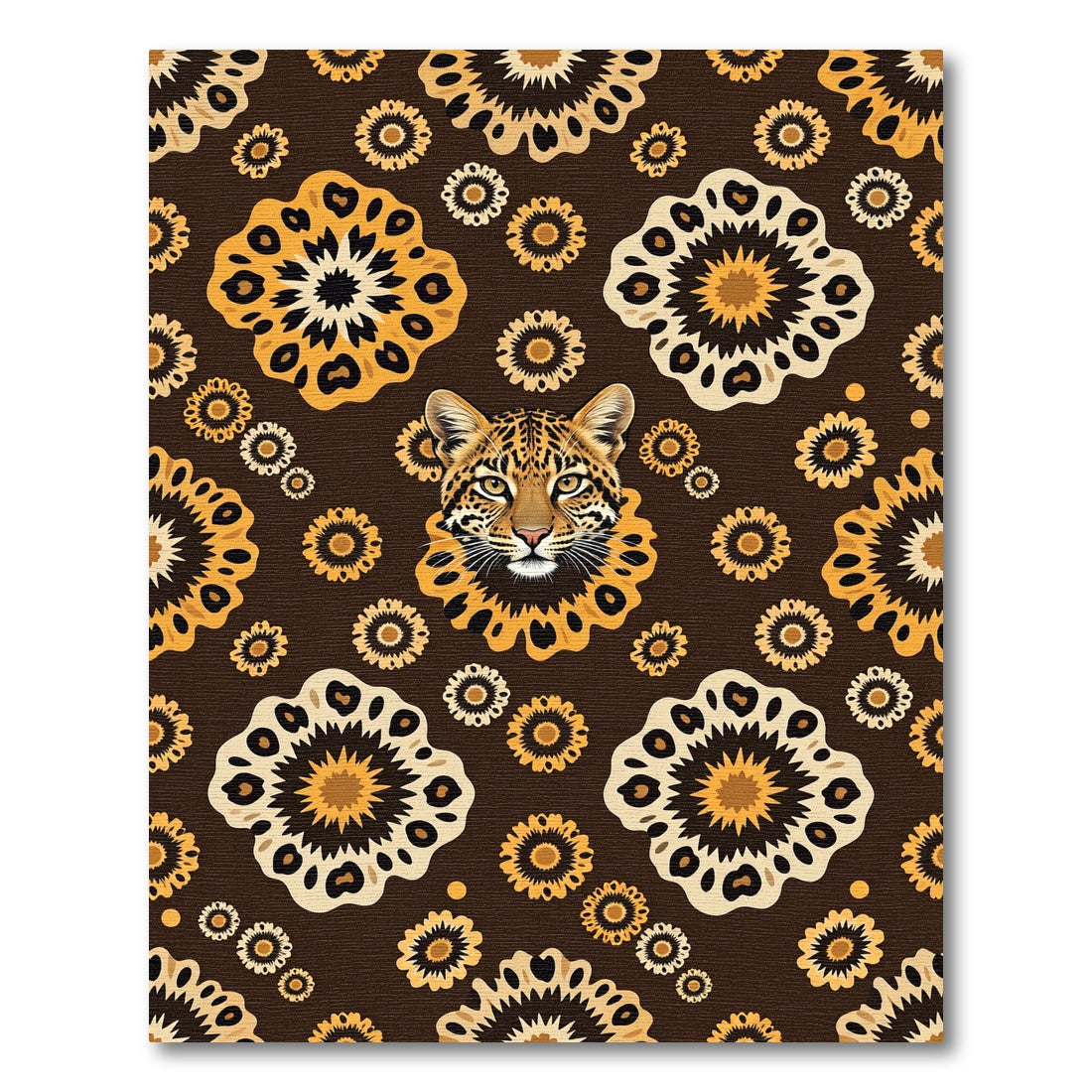 Bold Leopard Floral Medallion Brown Rug