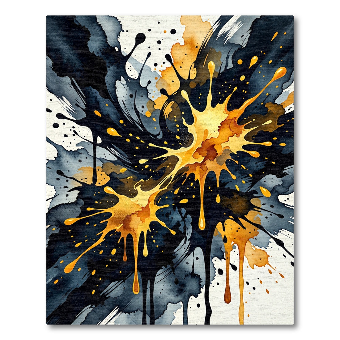 Modern Gold and Ink Abstract Splash Rug