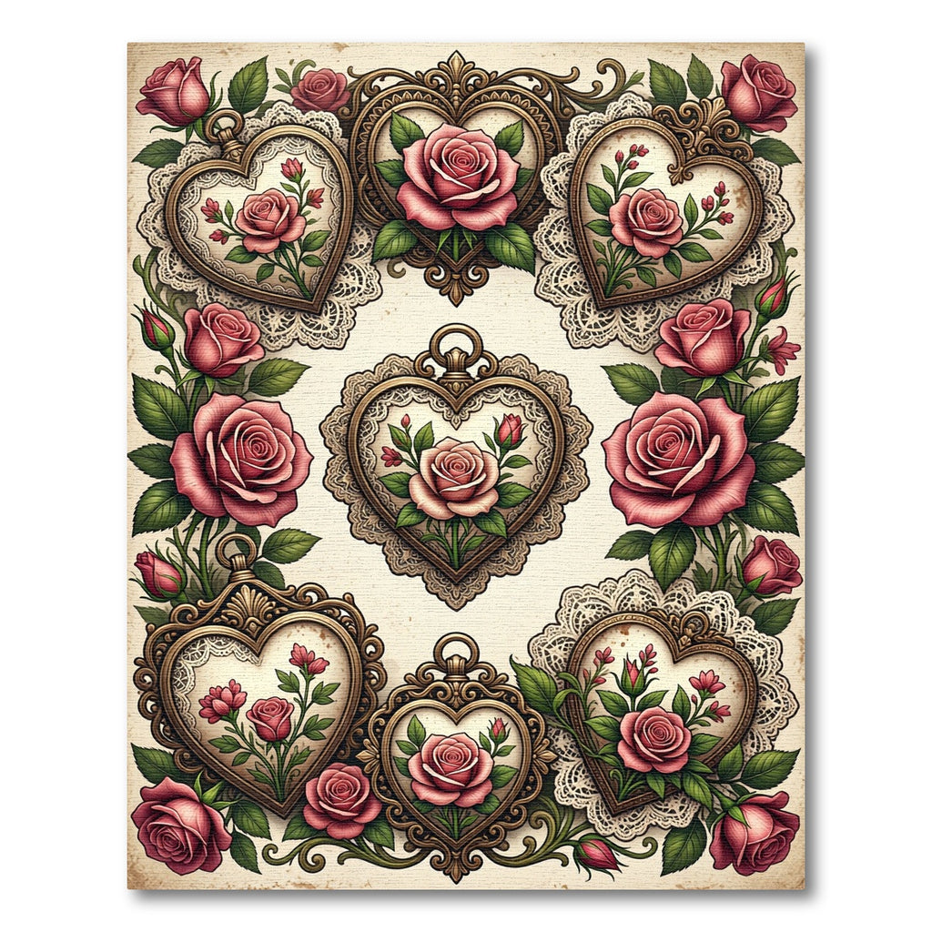 Pink Rose Heart Locket Ornate Rug