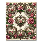 Pink Rose Heart Locket Ornate Rug