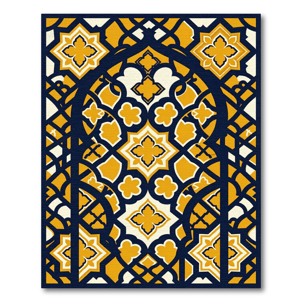 Golden Navy Geometric Arch Lattice Rug