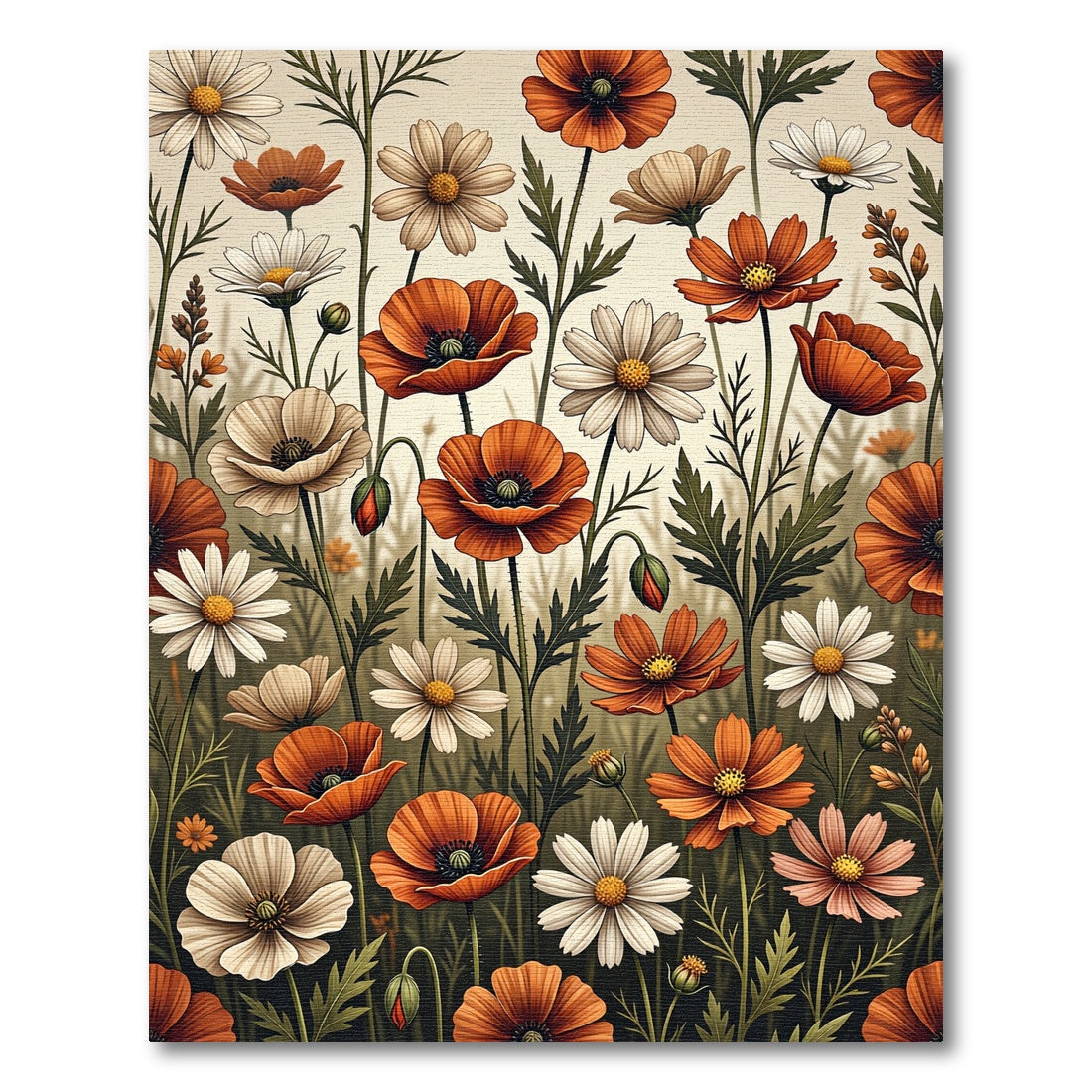 Vibrant Orange Daisy Meadow Floral Rug