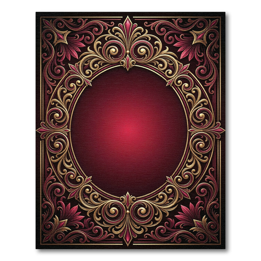 Luxurious Crimson Gold Filigree Medallion Rug