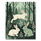 Serene Forest Bunnies Woodland Illustration Rug