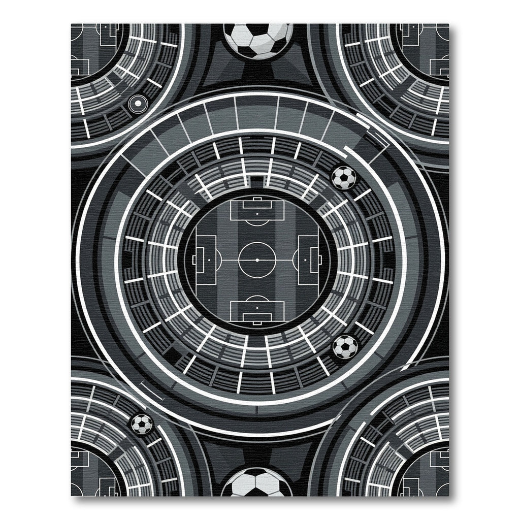 Modern Monochrome Circular Soccer Stadium Grid Rug