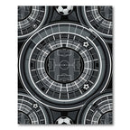 Modern Monochrome Circular Soccer Stadium Grid Rug