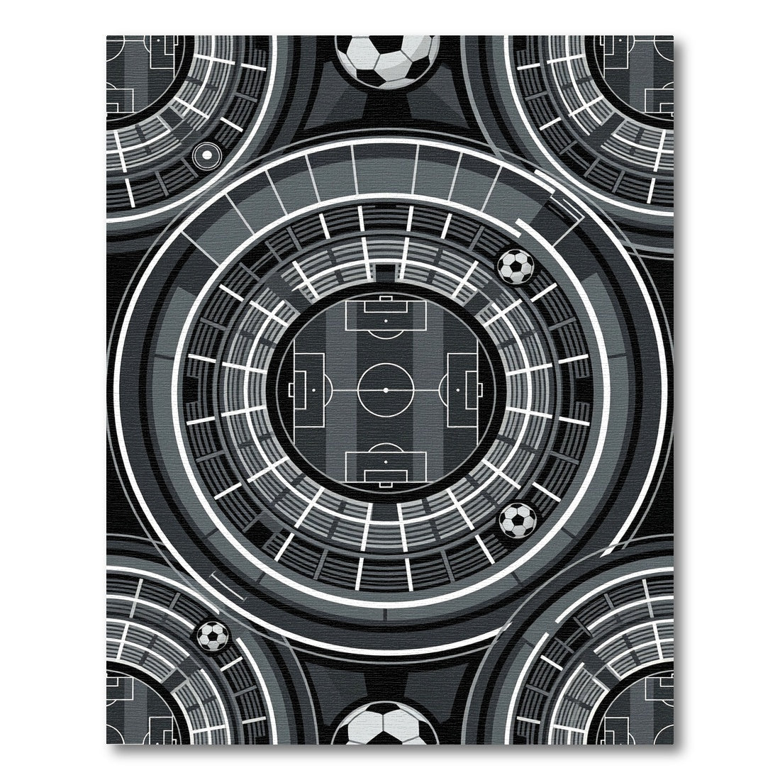 Modern Monochrome Circular Soccer Stadium Grid Rug