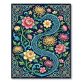 Elegant Navy Floral Chrysanthemum Swirl Rug