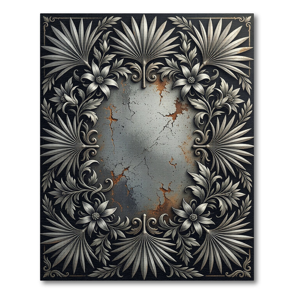 Silver Metallic Botanical Filigree Embellishment Rug