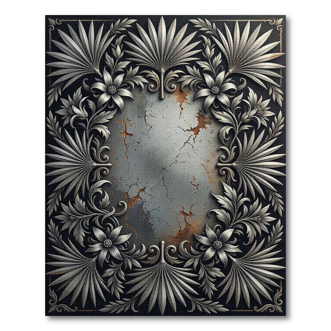 Silver Metallic Botanical Filigree Embellishment Rug