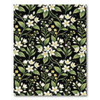 White Floral Vine Garden Black Rug
