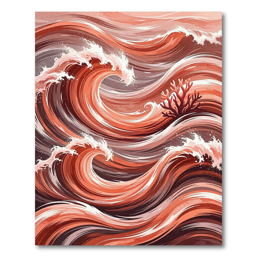 Earthy Coral Wave and Branch Composition Rug