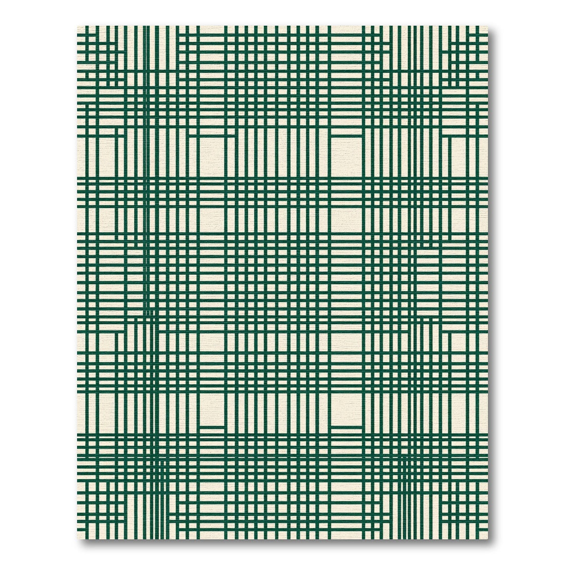 Dark Green White Intersecting Grid Rug