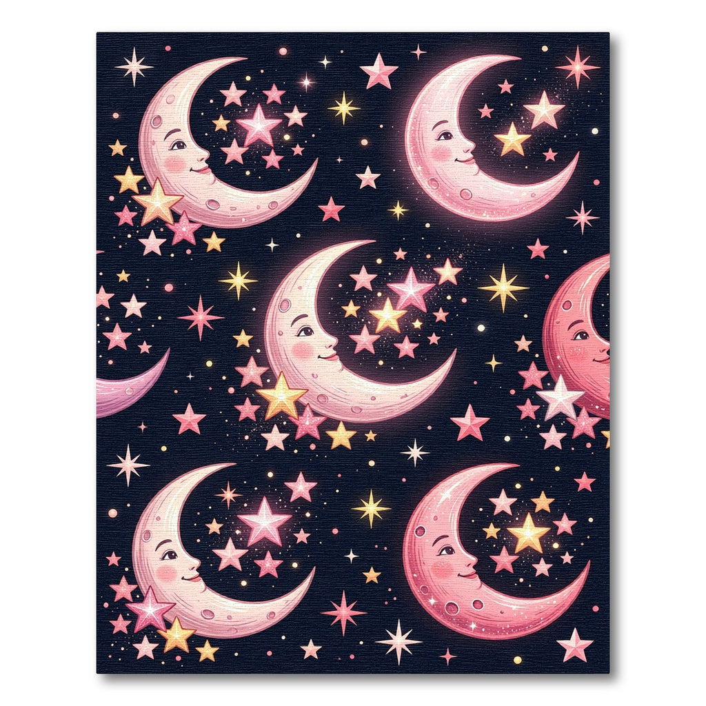 Whimsical Pink Crescent Moon Starry Rug