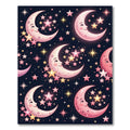 Whimsical Pink Crescent Moon Starry Rug