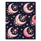 Whimsical Pink Crescent Moon Starry Rug