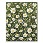Whimsical White Daisy Garden Forest Green Rug