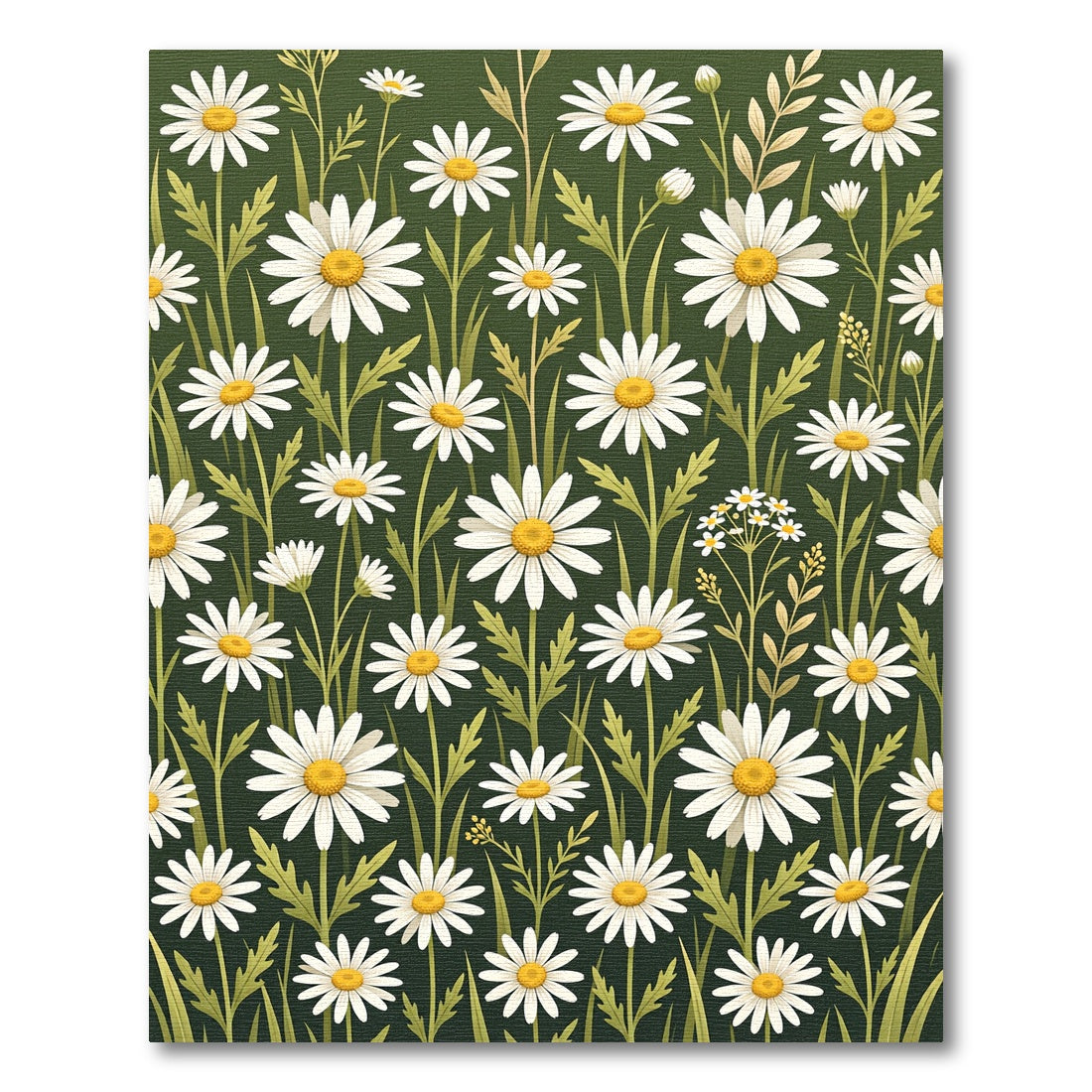 Whimsical White Daisy Garden Forest Green Rug